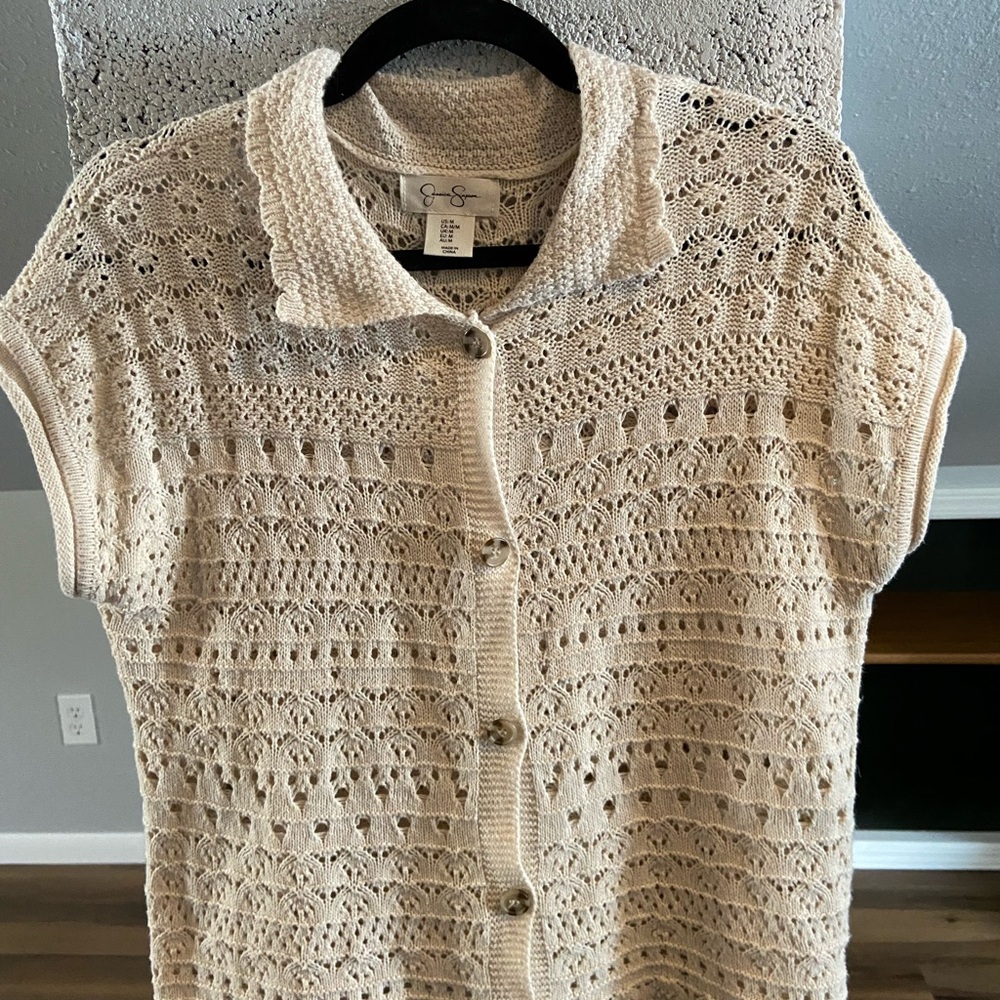 Cream Crochet Button-Up Top